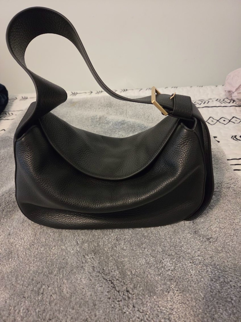 Vera Bradley Black Leather Shoulder Bag with Gold Accent